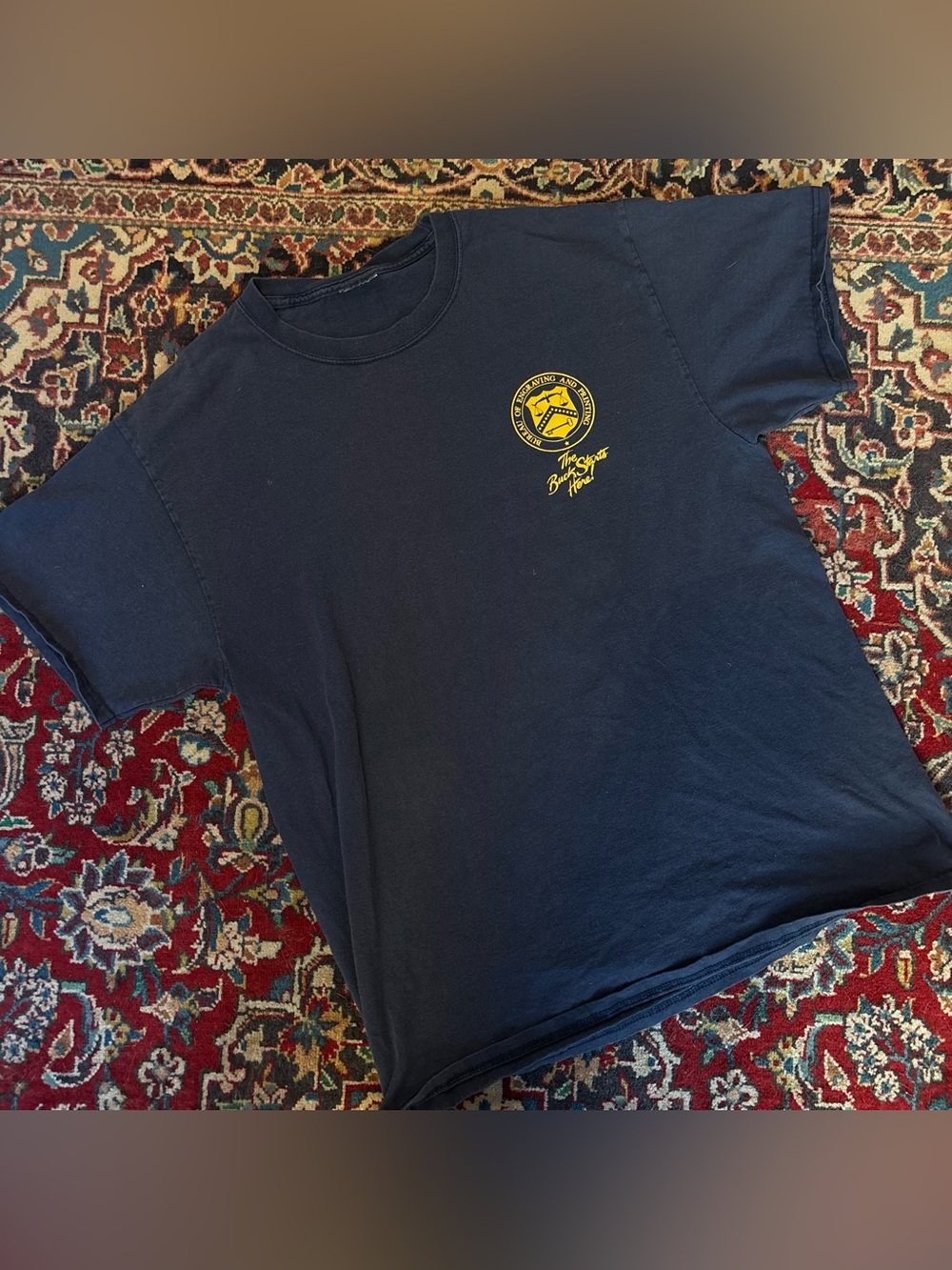 Vintage Navy Short Sleeve Tee with Yellow Chest Emblem